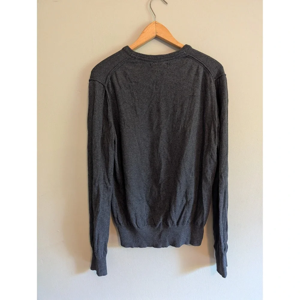 Banana Republic Mens V-Neck Sweater Charcoal Gray Cotton Cashmere Blend Size M